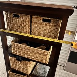 Tall Wooden Storage Shelving Unit With Baskets
