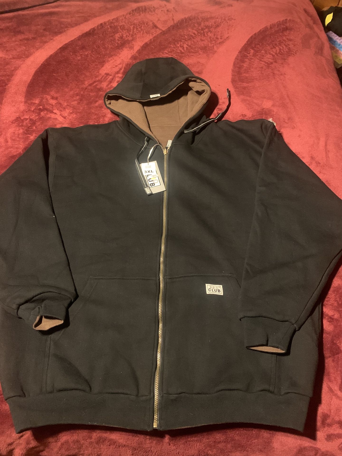 Pro Club Ultra Thick Ultra Soft Thermal Warm Revirsible Jet Black Hoodie Brown Thermal Rare Size 3X Last One