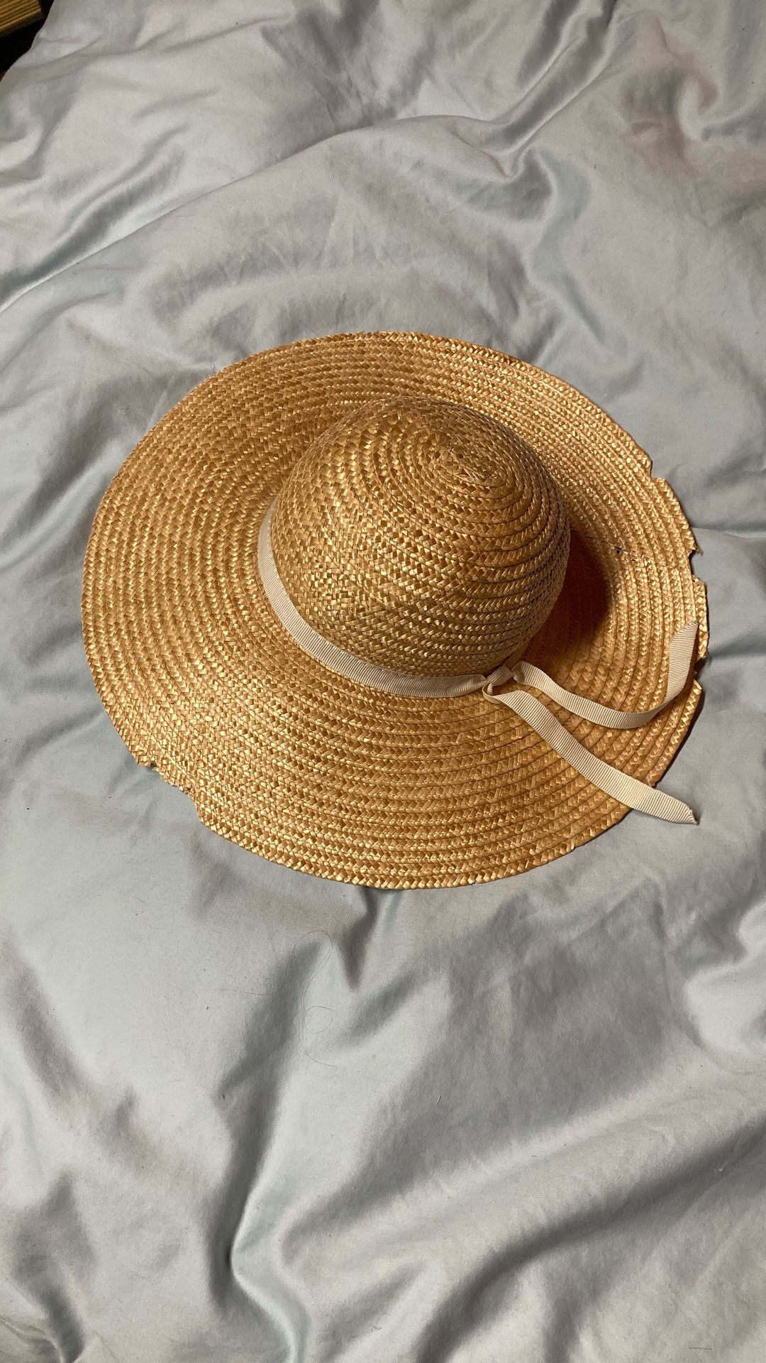 Shabby Chic Sun Hat: Straw with Cream Ribbon