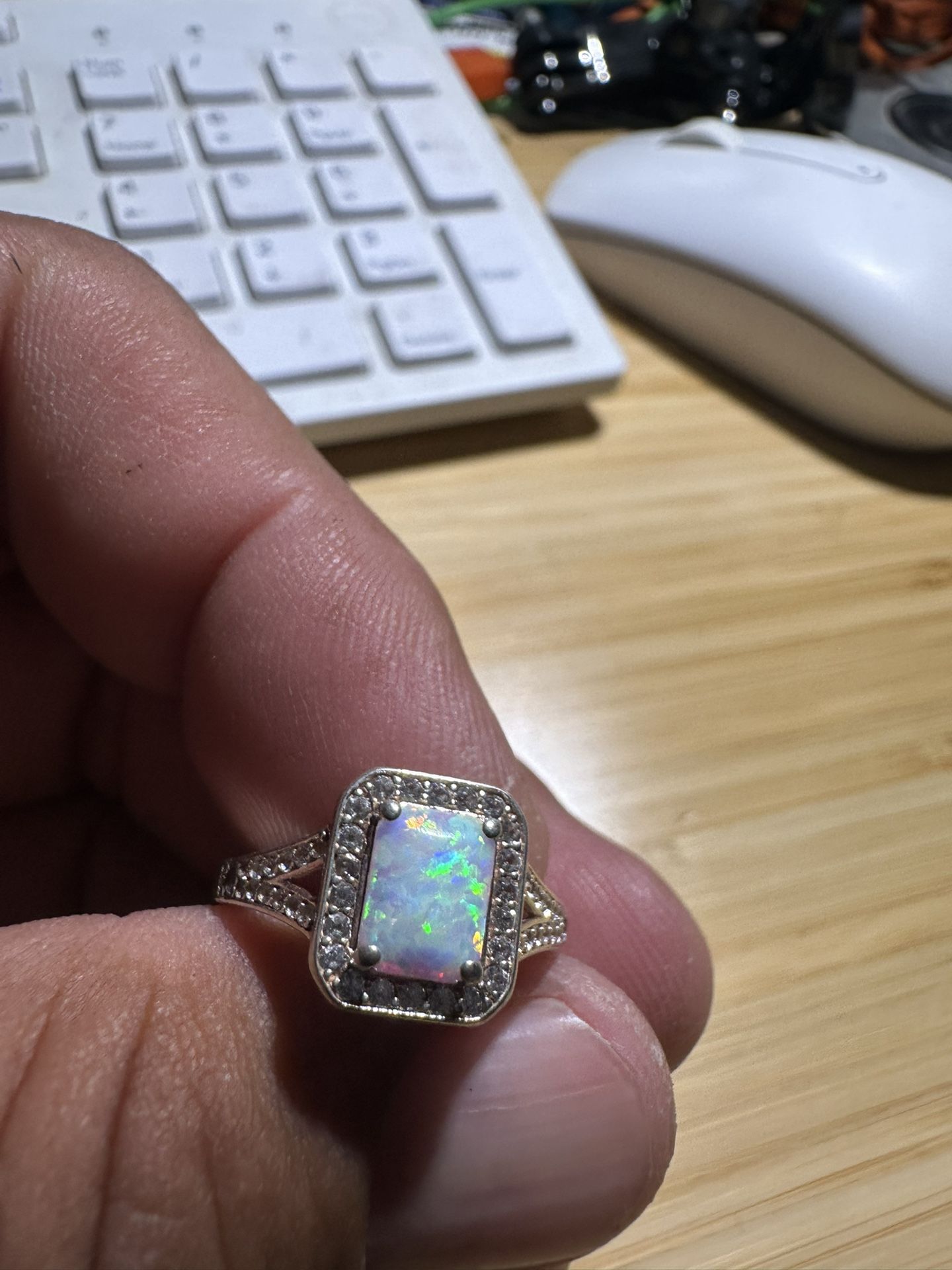 Opal stone with Diamonds set in silver 925