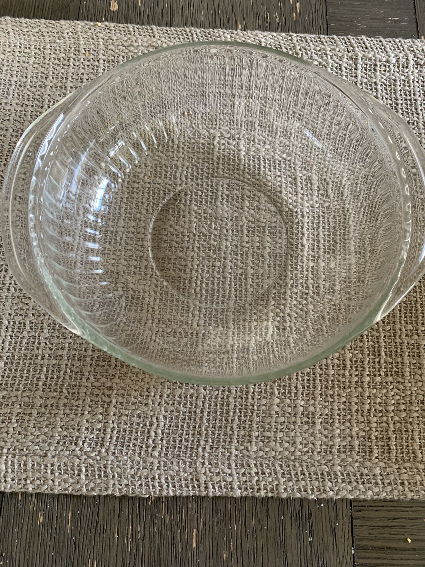 Mikasa glass serving platter, glass quiche platter, and Pyrex bowls