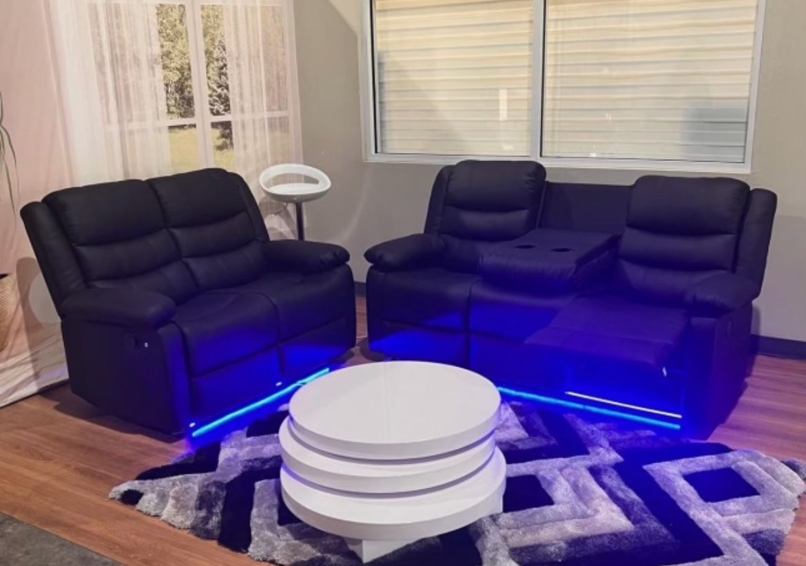 Black Recliners 2 Pcs With LED Base 