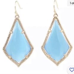 14k Gold plated Turquoise Aqua Teal Blue Glass Teardrop Dangle earrings 