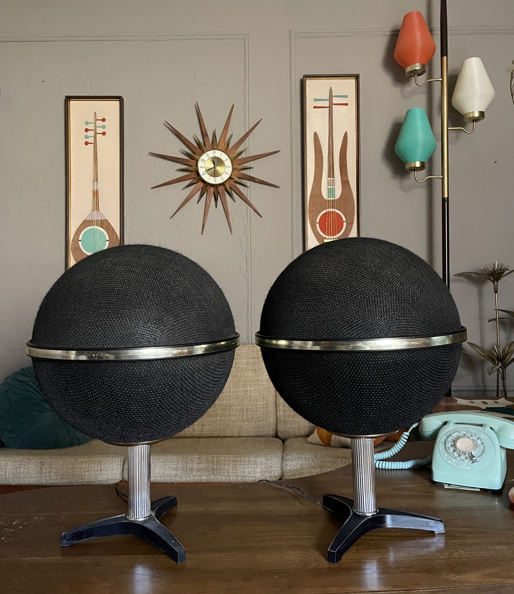 Pair of Vintage MCM Space Age, Atomic Electrophonic Globe Omnidirectional Speakers