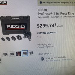 New Ridgid 1 inch pro press Ring for pipe copper never used still in plastic for sale  $200