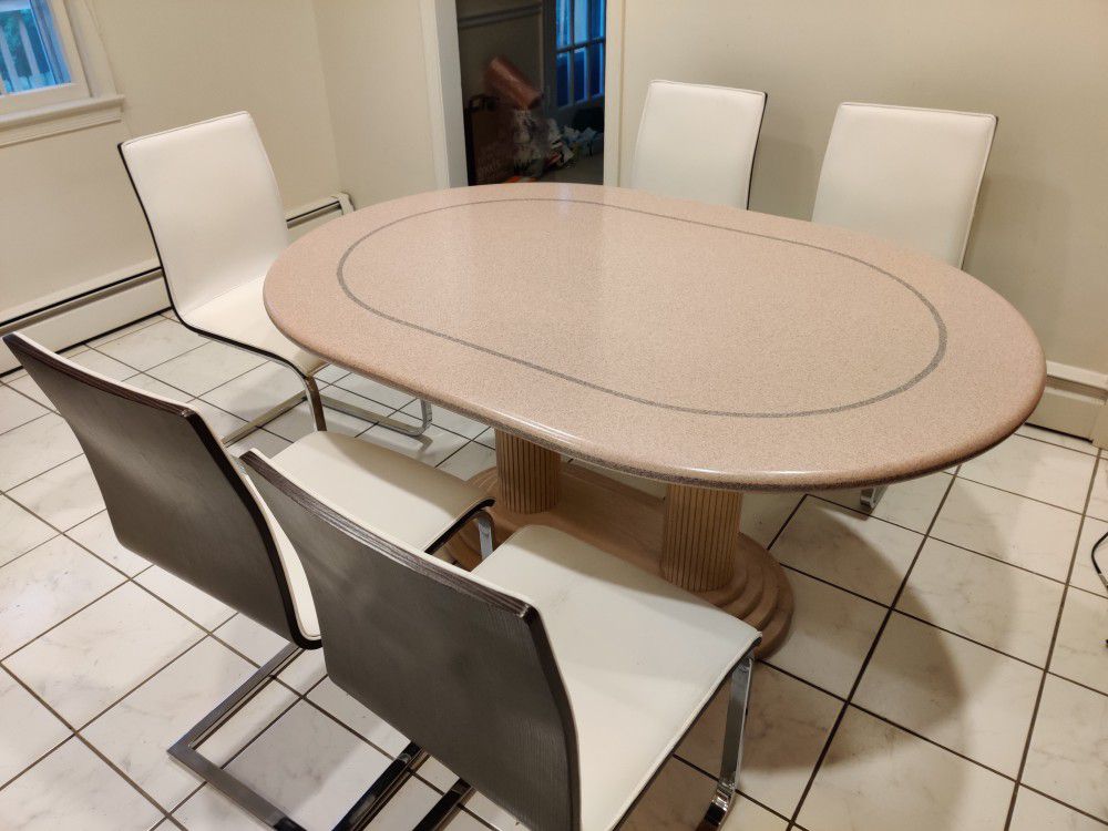 Corian Dining Table Chair Set Leatherette Chairs (6)