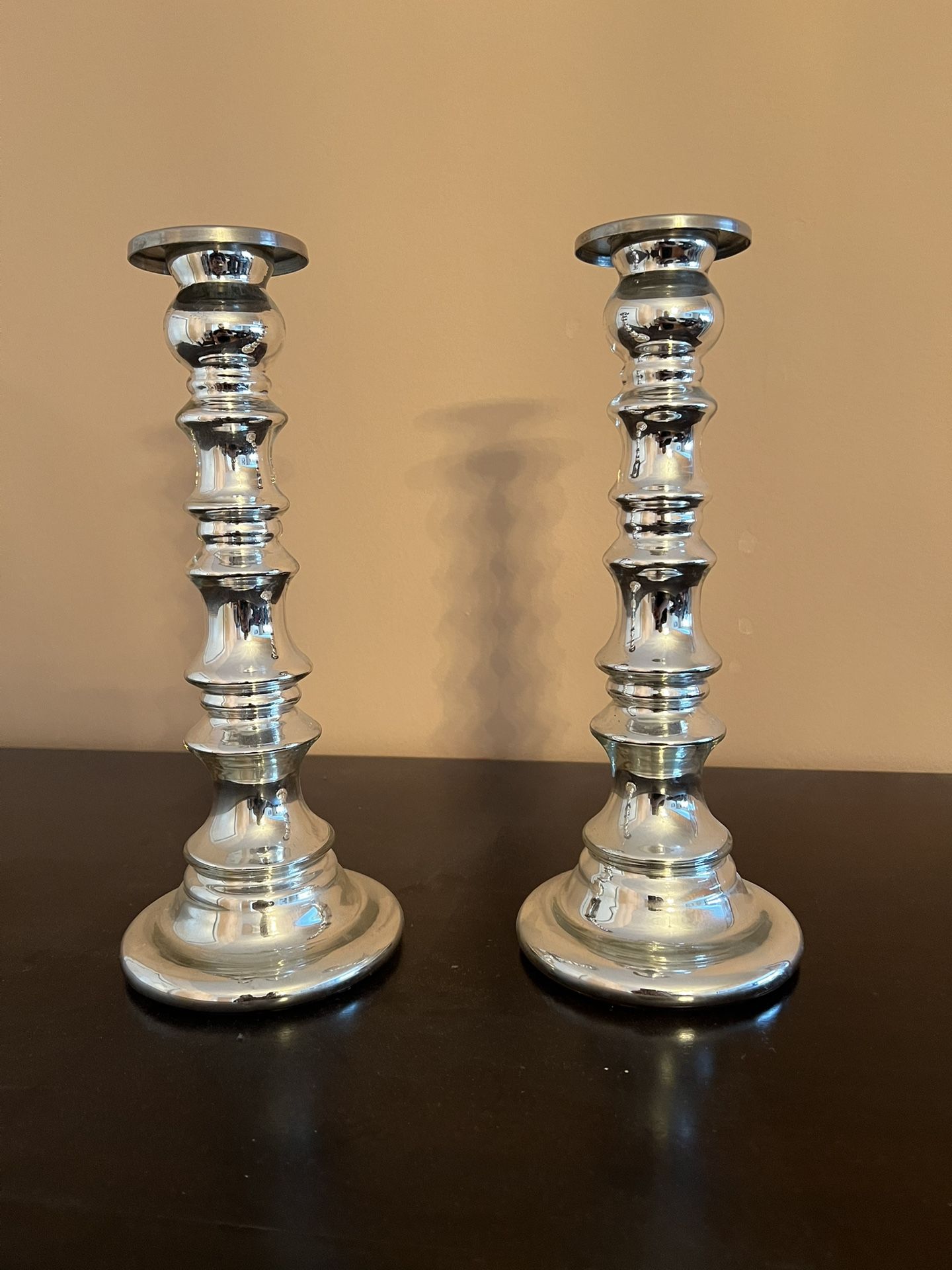 2 PCS Glass Candle Holders (Looks Like Silver)