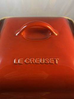 Le Creuset Stoneware 10" Square Deep Casserole Bake Dish & Lid 4 Qt Volcanic Flame Orange and Black NO LB!!