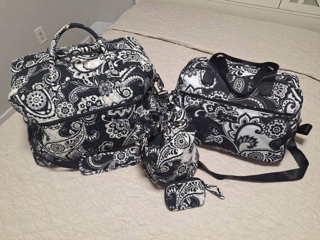 Vera Bradley B&W Damask Travel Bag Set
