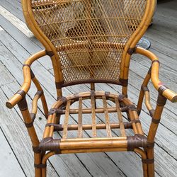 Mid 20th Century Rattan Wicker Arm Chair With Cushion