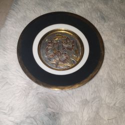 Vintage Chokin 24K gold trim plate Iris flowers and butterflies