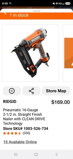 Ridgid 16ga 2½ straight finish nailer