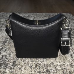 AUTH FURLA Shoulder Bag Leather Black Plain WBO1295