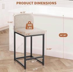 Beige Upholstered Counter Height Bar Stool w/ Black Metal Frame