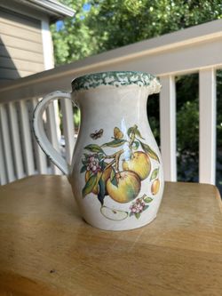 Himark 1970s Ceramic Pitcher Apple design Hand painted Made In Italy 8in tall
