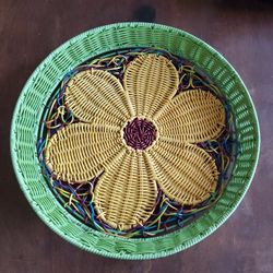 Vintage Pier 1 Imports Round Daisy Flower All Weather Rattan Serving Tray