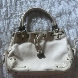 Micheal Kors Leather Drawstring Satchel, Tote Bag Light Beige #001
