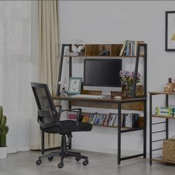 Office Computer Desk / Writing Desk with Shelves, Rustic Brown