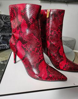 Red Snake-Print Stiletto Boots