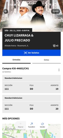 Vendo 2 boletos para el concierto de esta noche de Chuy Lizárraga