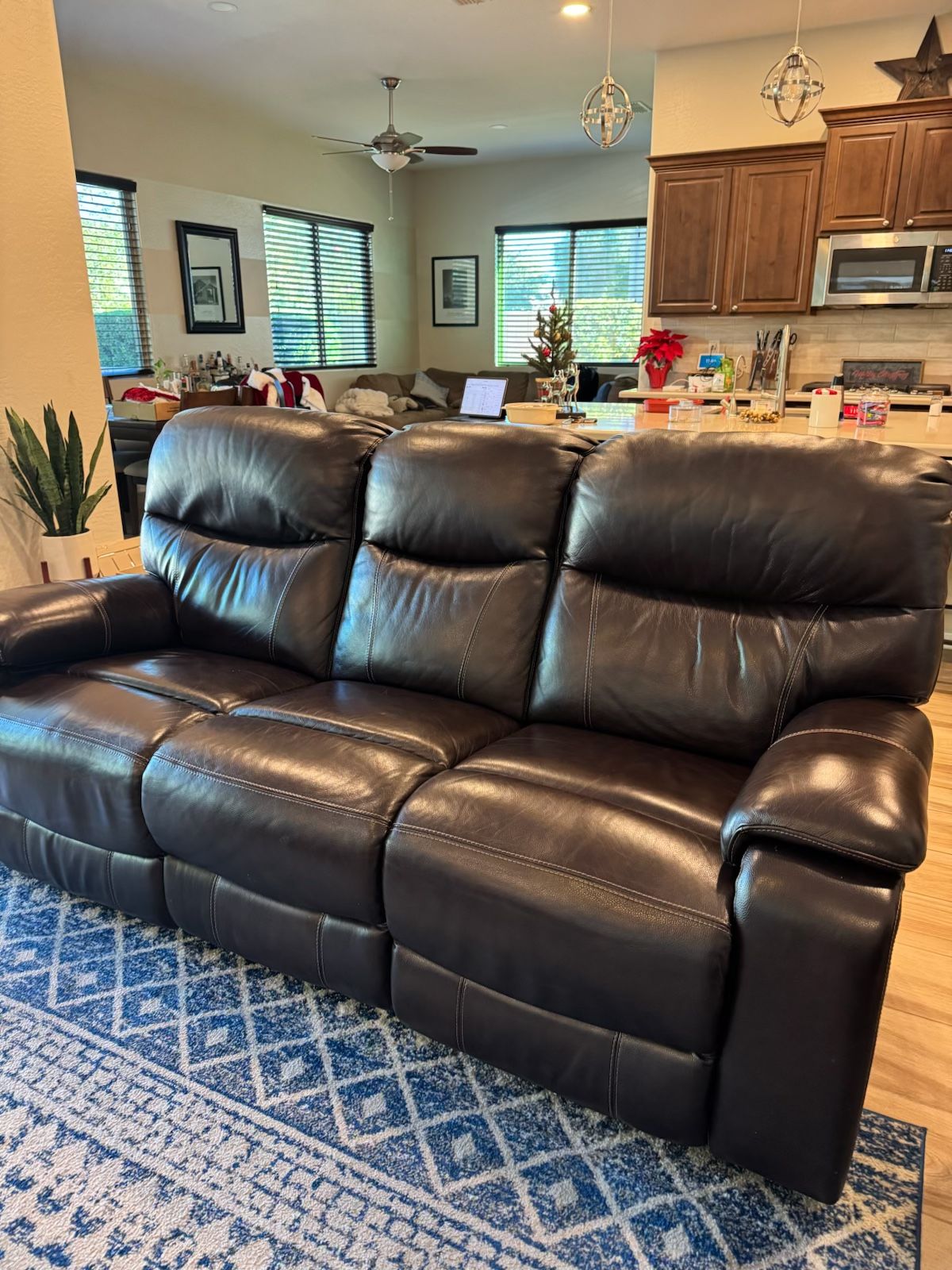 3 Person Brown Leather Reclining Sofa