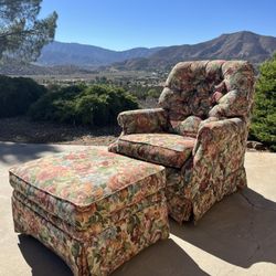 Vintage La-Z-Boy Swivel Chair With Foot Stool