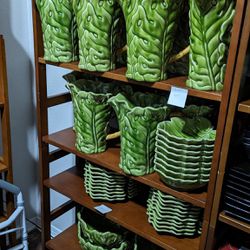 73 Pieces Of Ceramic Dinnerware (plates, Mugs, Pitchers) Monstera Leaf Style- Excellent Condition - Set For Guest 