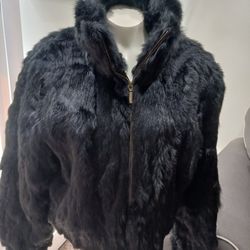 FASHIONABLE BLACK RABBIT FUR JACKET 