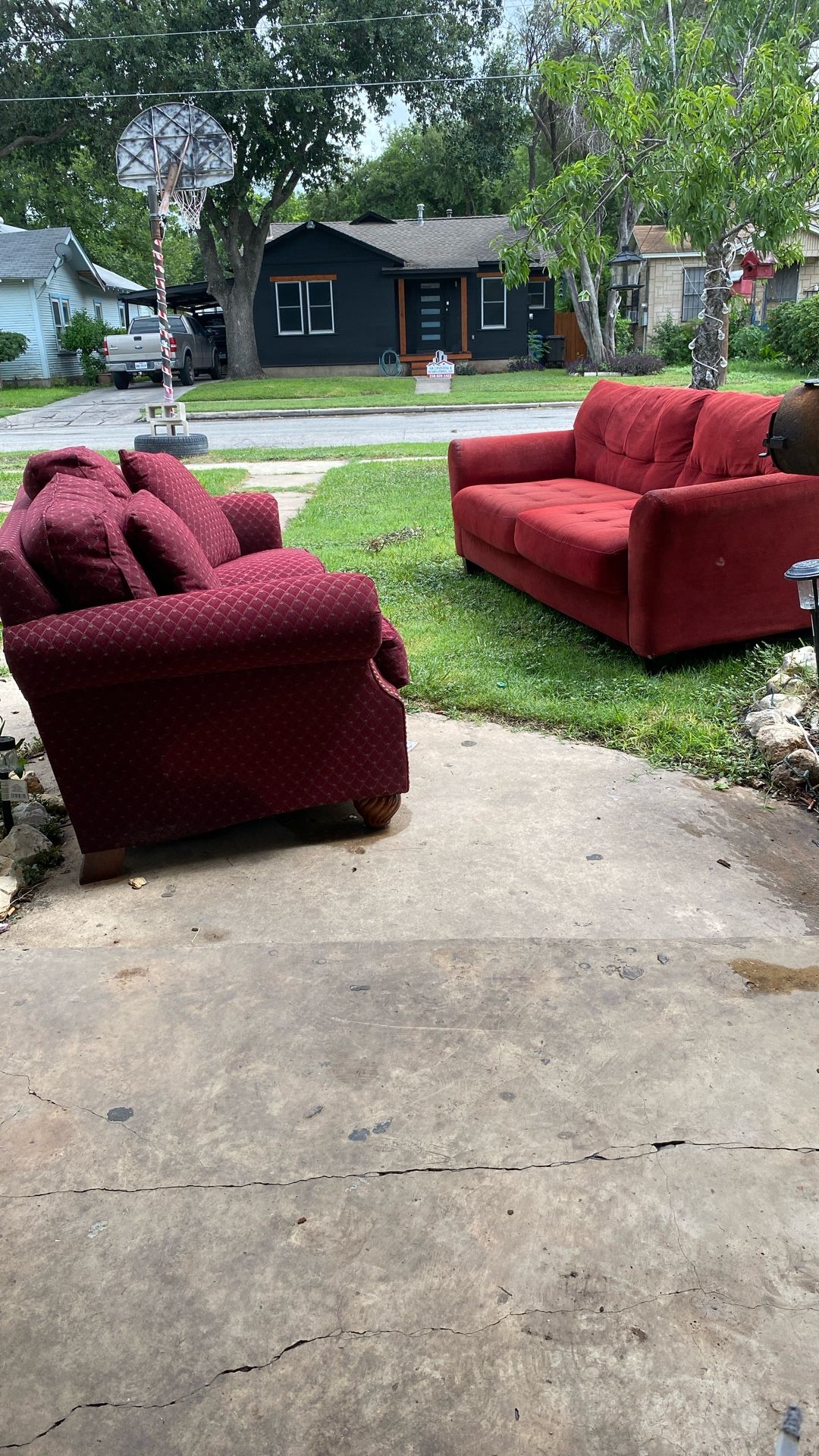 2 sofas need them gone asap asking 55 for them right now they got wet right now with the rain had them outsideā¦.
