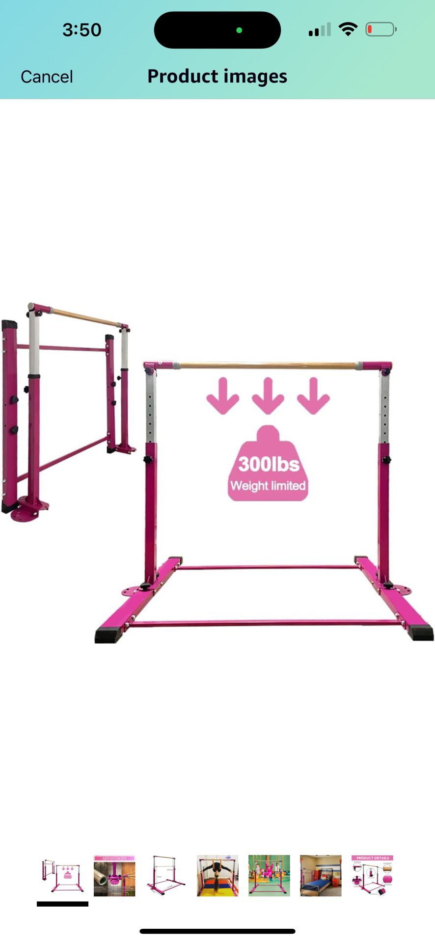 Gymnastic Kip Bar,Kids Girls Junior Ages 3-15,3' to 5' Adjustable Height,Home Gym Equipment,Home Training,1-4 Levels,260lbs Weight Capacity