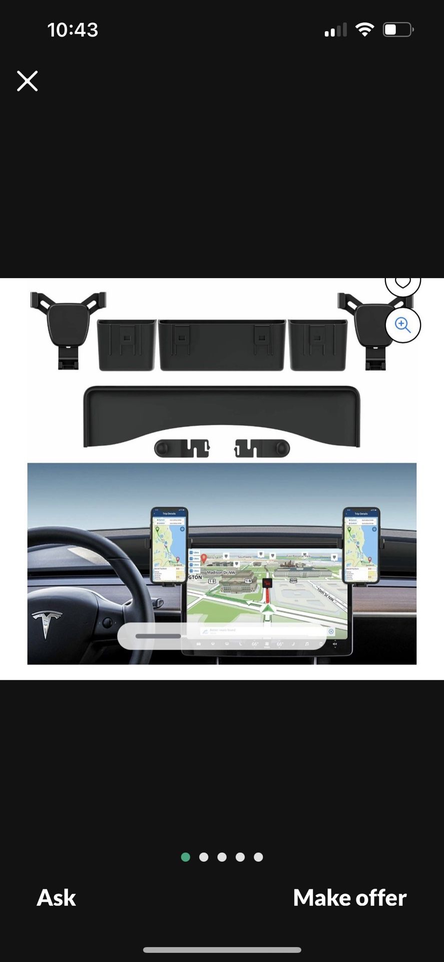 Lepow Car Cellphone Mount for Tesla Model Y Model 3 Car Screen Phone Mount W/ 2 Adjustable Holders