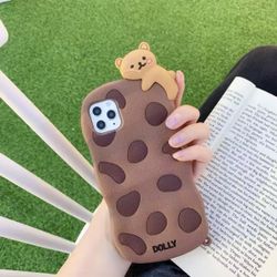 3D Cute Cartoon Chocolate Cookie Bear Case for iPhone 12 Mini 11 Pro XS Max XR X 7 8 Biscuit Soft Silicone Lanyard RopiPhone 11 Cellphone Case