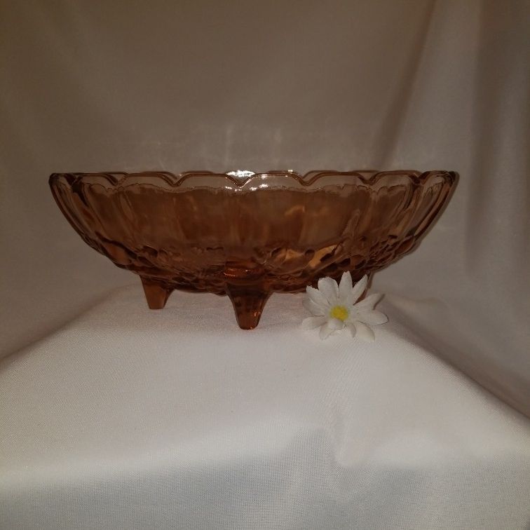 Vintage Indiana glass PINK Harvest Grape Footed Fruit Bowl