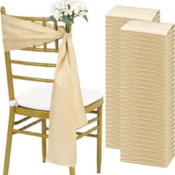 60 PCS Champagne Satin Chair Sashes Chair Bows 7x78 inch Wedding Party Event
