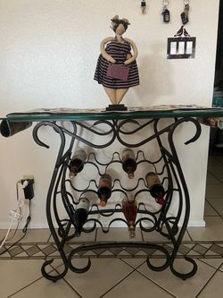 Metal Scroll Wine Rack Table with Glass Top