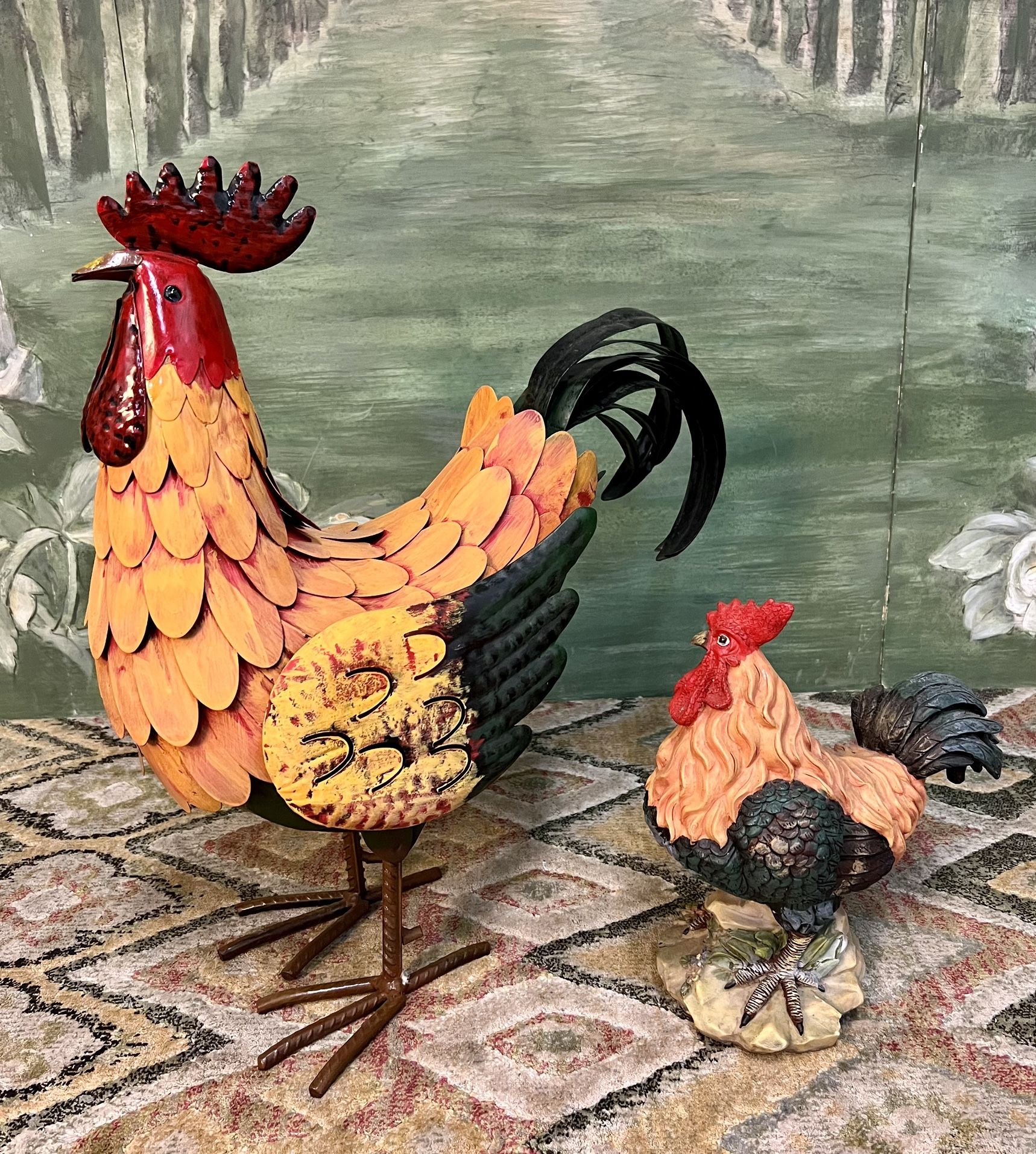 Rooster Home Decor 1 Lg Metal & Med Ceramic