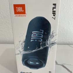JBL Flip 7 speaker, brand new in box. This one is blue. Has Bluetooth v5.4, 16 hours battery life. IP68 waterproof and dustproof. Up to 14 hou