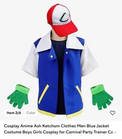 Ash Ketchum Pokémon Cosplay Costume Set size Medium includes jacket, hat, and gloves
