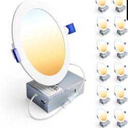 6 Inch LED Recessed Lights 12 Pack Canless Wafer Downlight 5CCT Dimmable