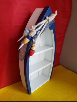 New nautical decor blue white small boat shelf