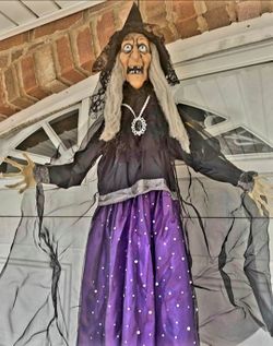 47” Animated Hanging Witch Halloween Decoration - Sound Activated LED Eyes & Creepy Sounds - Indoor/Outdoor Haunted House Prop