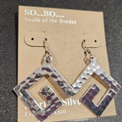 Geometric solid hammered sterling silver earrings