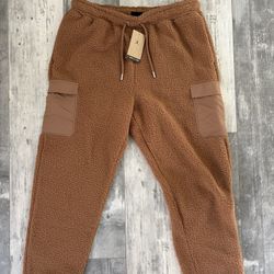 Nike Air Jordan High Pile Sherpa Casual Pants -Brown- FV7450-223 Men's Size L 