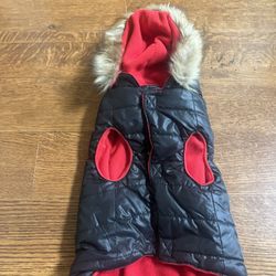 Nice Black Red Pet Dog Puffer Winter Jacket Coat Large Fur Hood