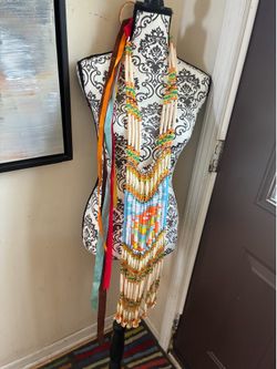Vintage Handmade  Native American  Powwow Regalia Hairpipe Breastplate  Multicolor Necklace