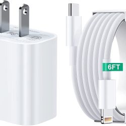 iPhone Charger [Apple MFi Certified], 20W Fast Charging Cord Wall Charger with 6Ft Type C to Lightning Cable, Compatible with iPhone 14/13/12/11 Pro M