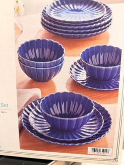 Blue Ceramic Dinnerware Set for 4