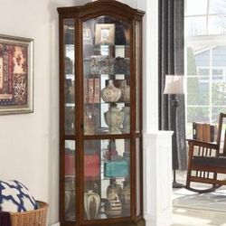 Beautiful Corner Curio Cabinet With 5 Tempered Glass Shelves! Best Price!