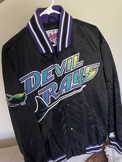 Vintage Tampa Bay Devil Rays Satin Bomber Jacket Size L Diamond MLB Baseball Men