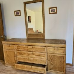Solid Wood Dresser with Large Mirror
